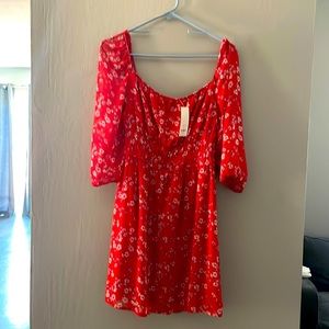 NWT red, short can be worn of the shoulder dress.